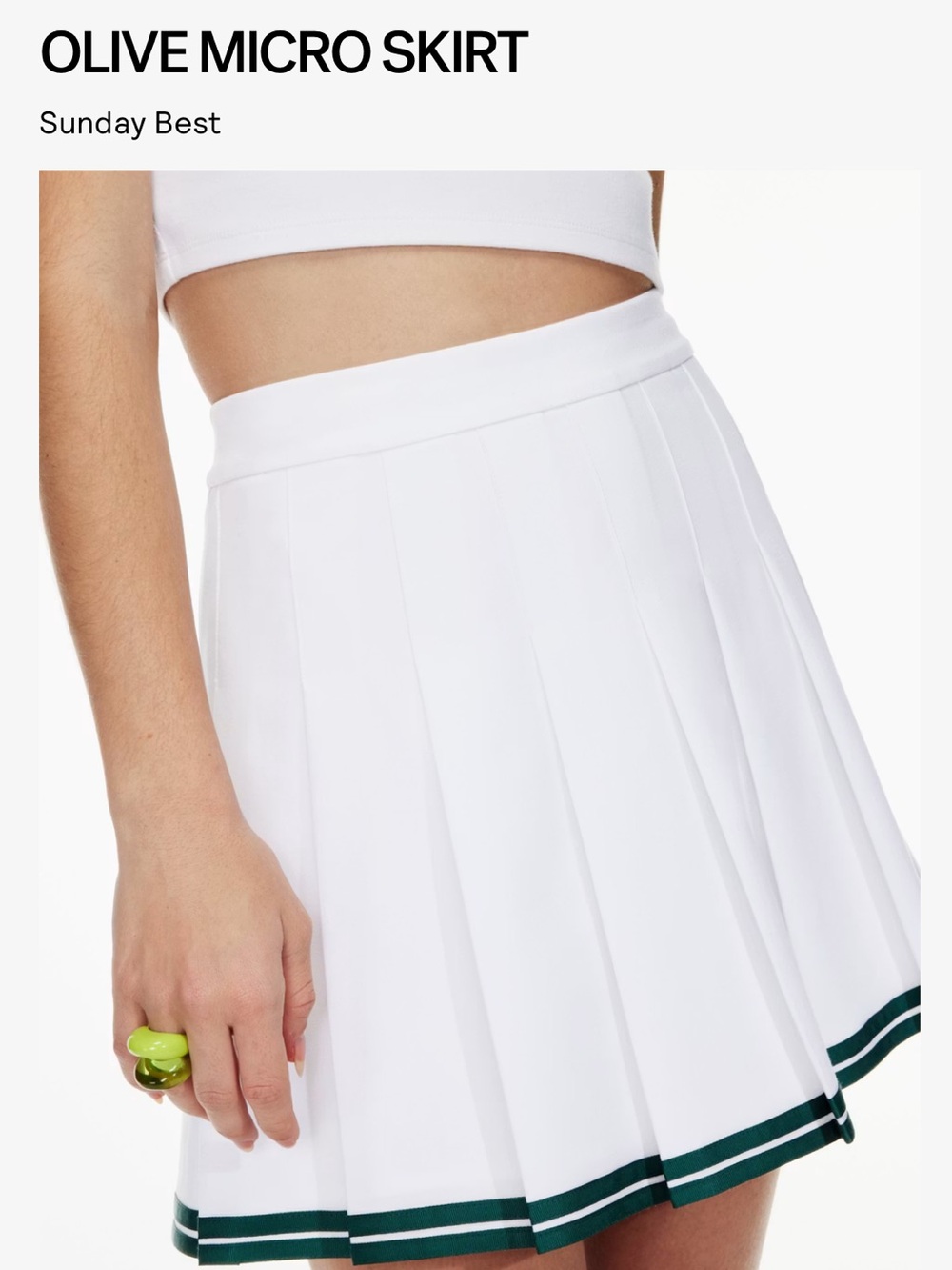 Sunday Best Aritzia Olive Mini Pleated Tennis Pickleball Skirt White & Green 00